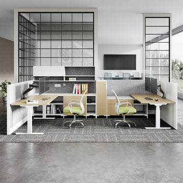 2-Person Height Adjustable Office Workstation with Storage, Front View