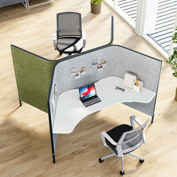 Felt Office Cubicle Workstation with Desk, Overhead View