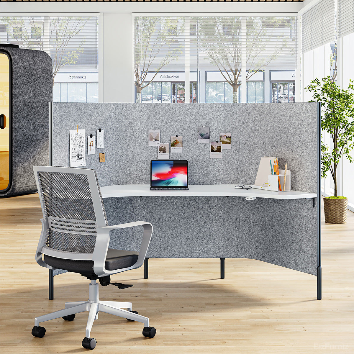 Single Person Felt Desk Workstation, Front View