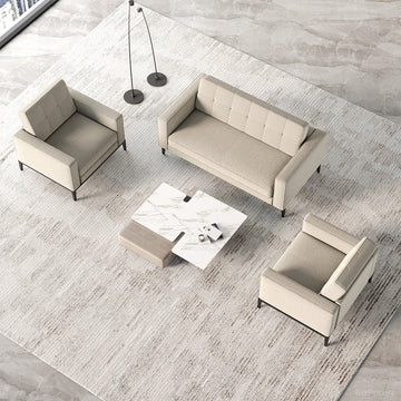 3-Piece Beige Living Room Set with Coffee Table, Overhead View