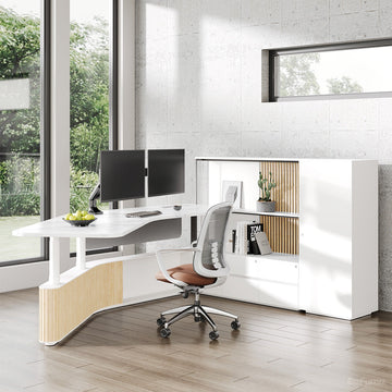 L-Shaped Office Desk with Cabinet, Side View