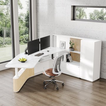 Curved Office Desk with Storage Cabinet