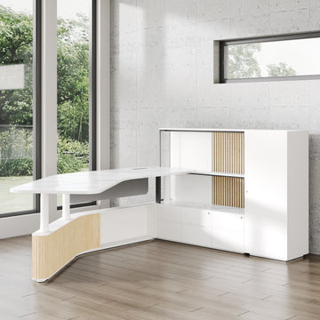 Modern Curved Office Desk, No Accessories, Front View