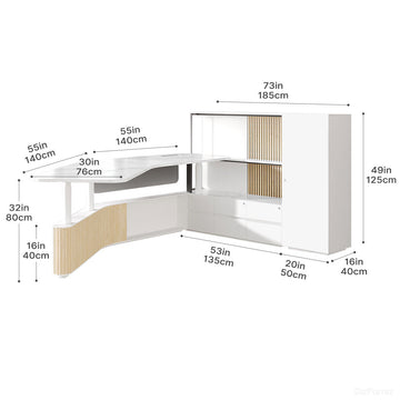 Curved Office Desk with Dimensions Diagram