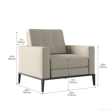 Beige Fabric Armchair with Dimensions