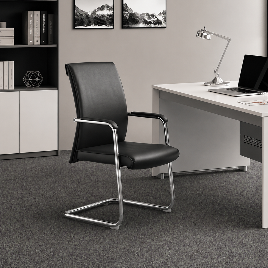 Black Faux Leather Office Chair with Padded Armrests