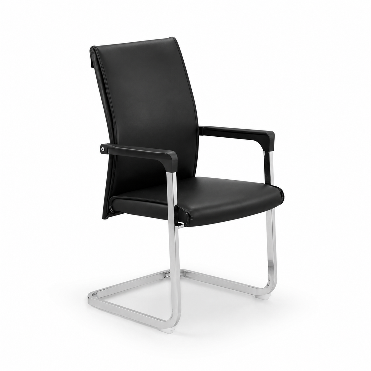Black Faux Leather Office Chair with Padded Armrests