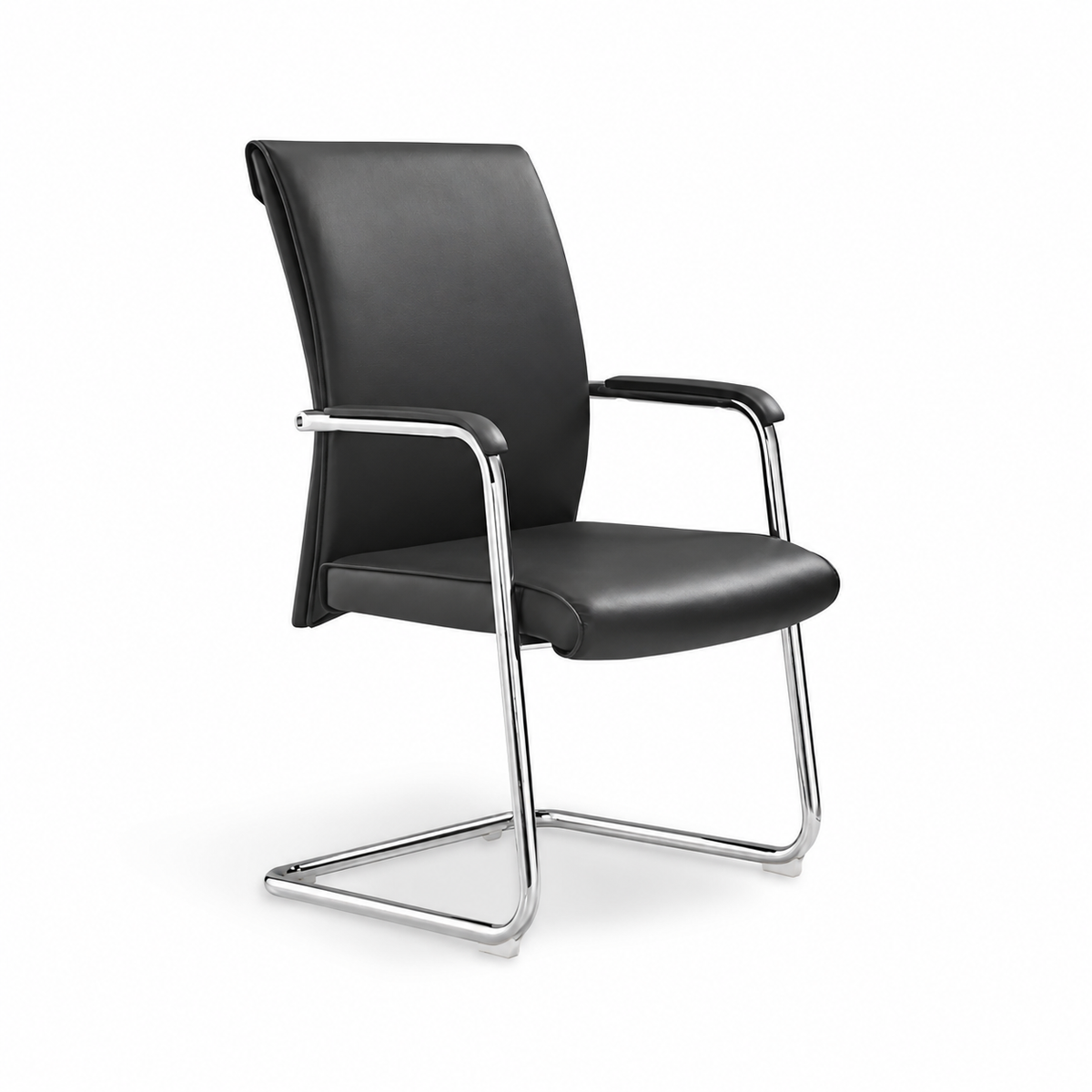 Black Faux Leather Office Chair with Padded Armrests