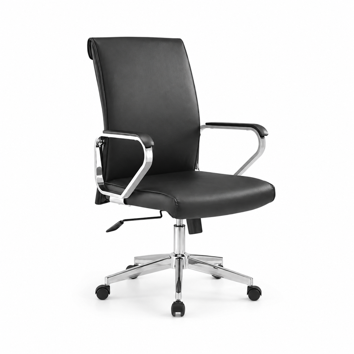Black Faux Leather Office Chair with Padded Armrests
