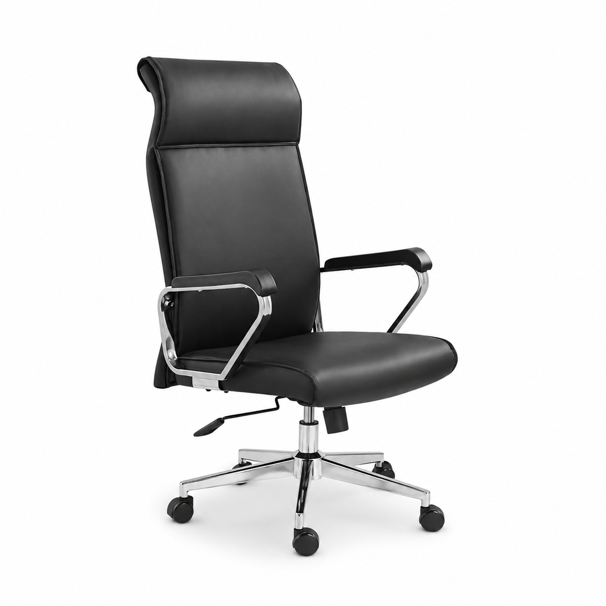Black Faux Leather Office Chair with Padded Armrests