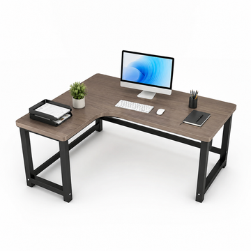 L-Shaped Office Desk with Black Steel Frame