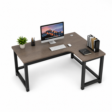 L-Shaped Office Desk with Black Steel Frame