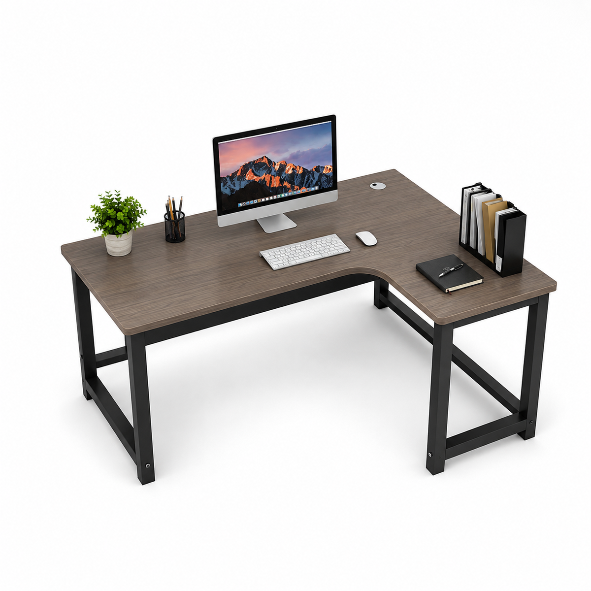 L-Shaped Office Desk with Black Steel Frame