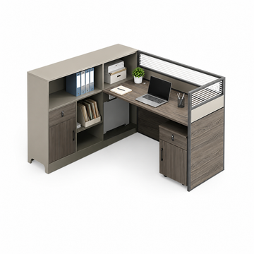 Office Workstation with Partitions and Open Storage