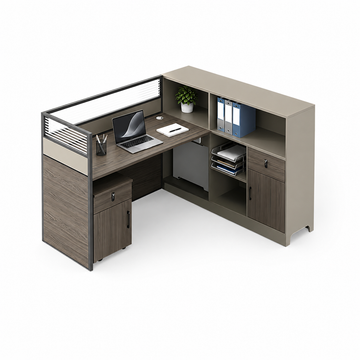 Office Workstation with Partitions and Open Storage