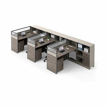 Office Workstation with Partitions and Open Storage