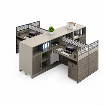 Office Workstation with Partitions and Open Storage