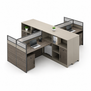 Office Workstation with Partitions and Open Storage