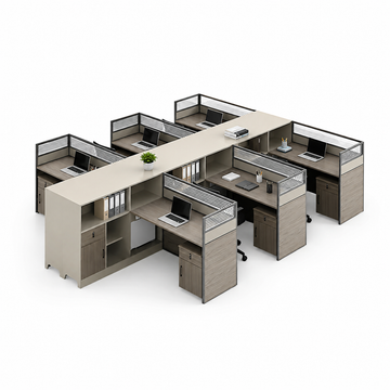 Office Workstation with Partitions and Open Storage