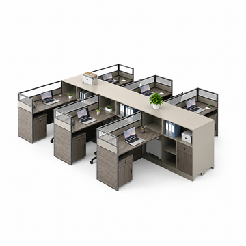 Office Workstation with Partitions and Open Storage