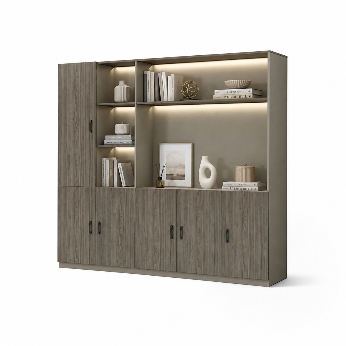 Floor-Standing Filing Cabinet with Open Display Storage