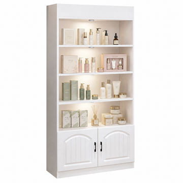 Modern White LED Display Cabinet with Open Storage