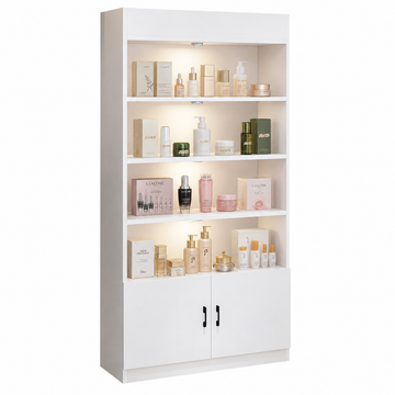 Modern White LED Display Cabinet with Open Storage
