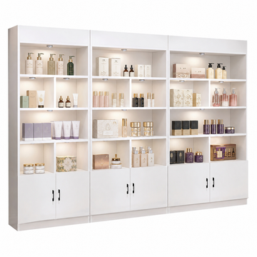 Modern White LED Display Cabinet with Open Storage