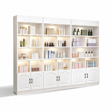 Modern White LED Display Cabinet with Open Storage