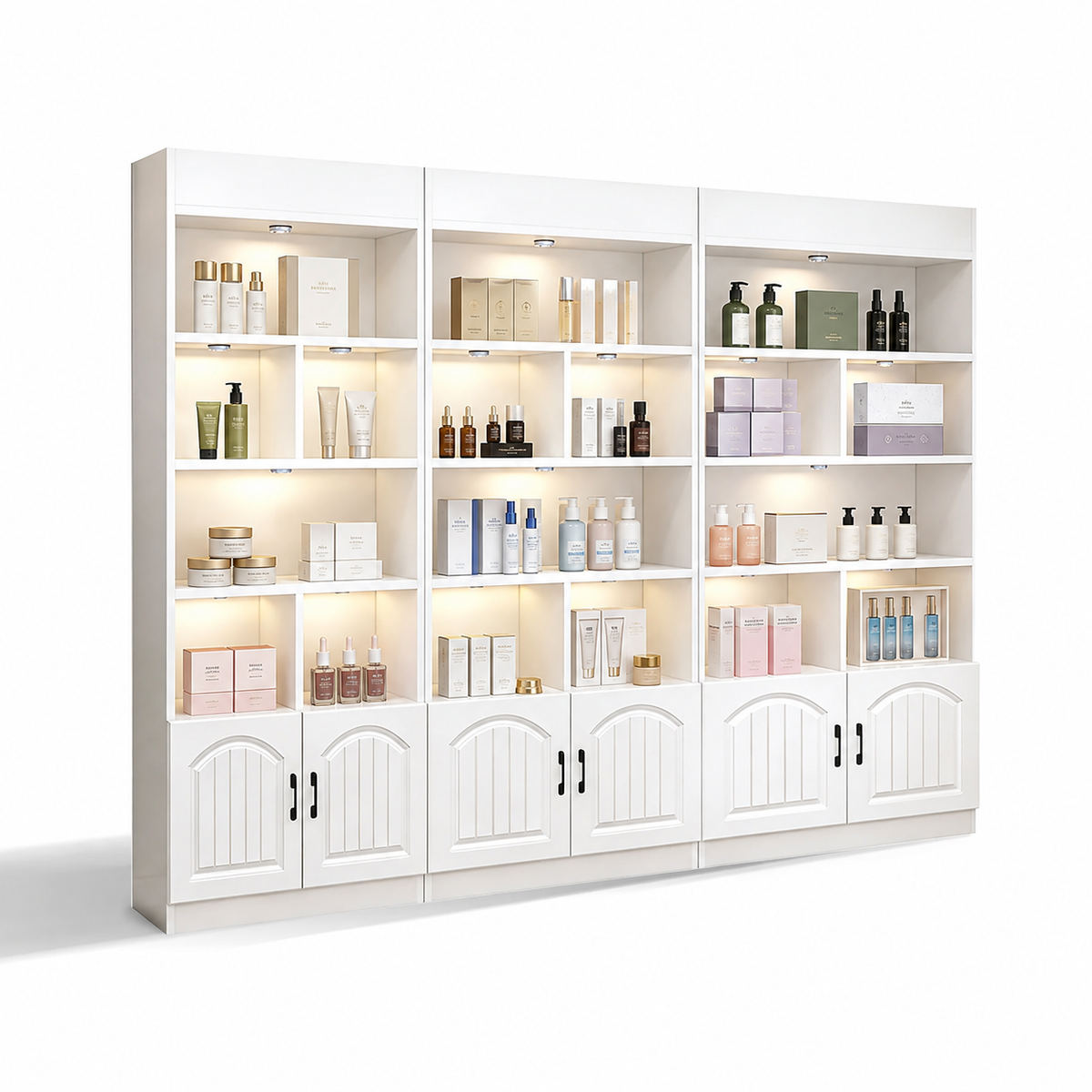 Modern White LED Display Cabinet with Open Storage