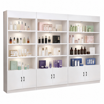 Modern White LED Display Cabinet with Open Storage