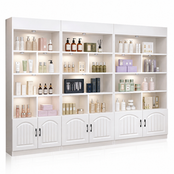 Modern White LED Display Cabinet with Open Storage