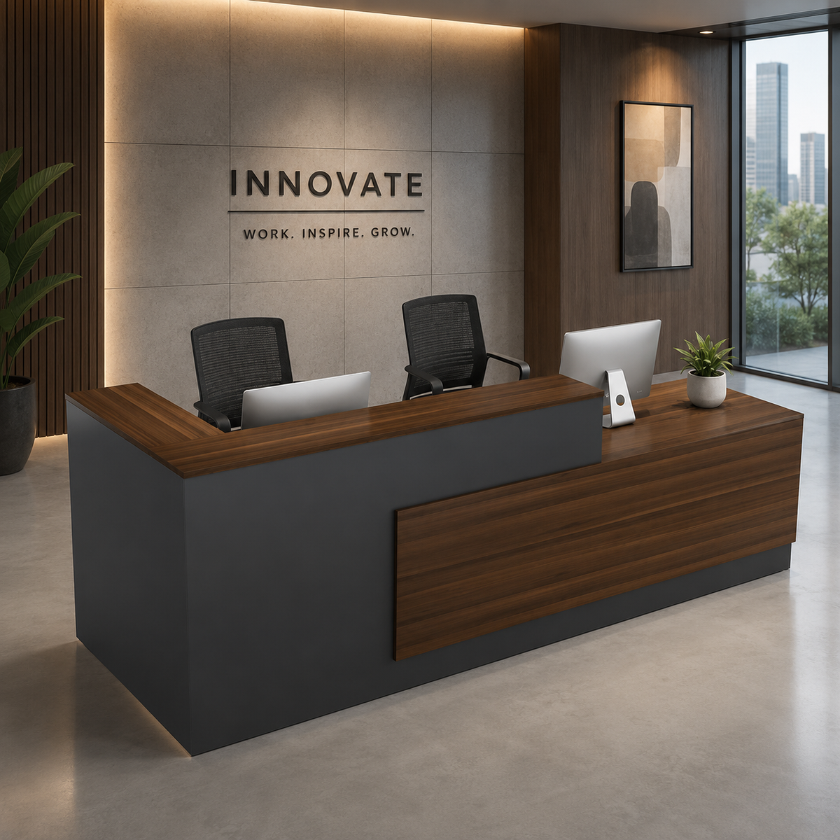 L-Shaped Reception Desk with Raised Privacy Counter