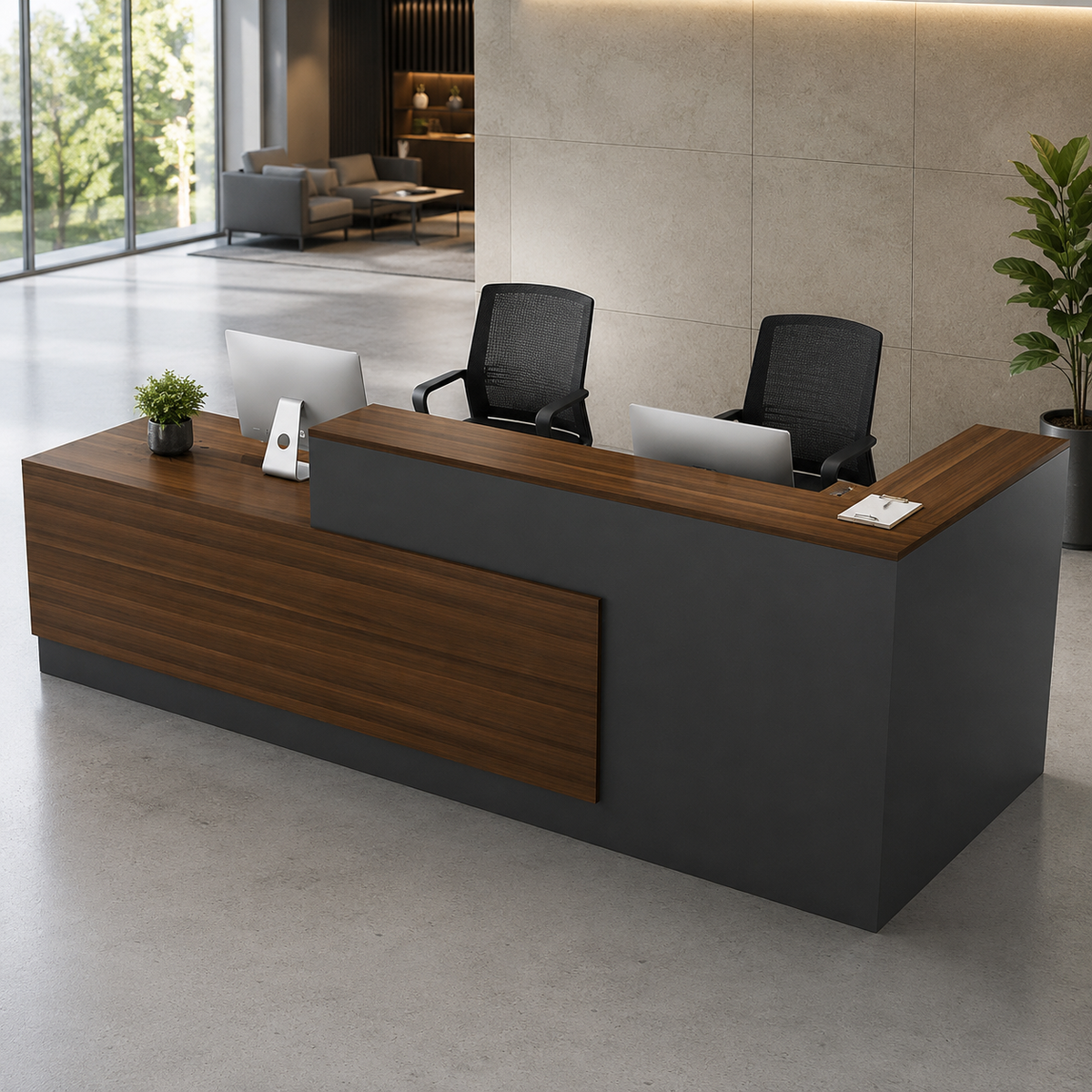 L-Shaped Reception Desk with Raised Privacy Counter