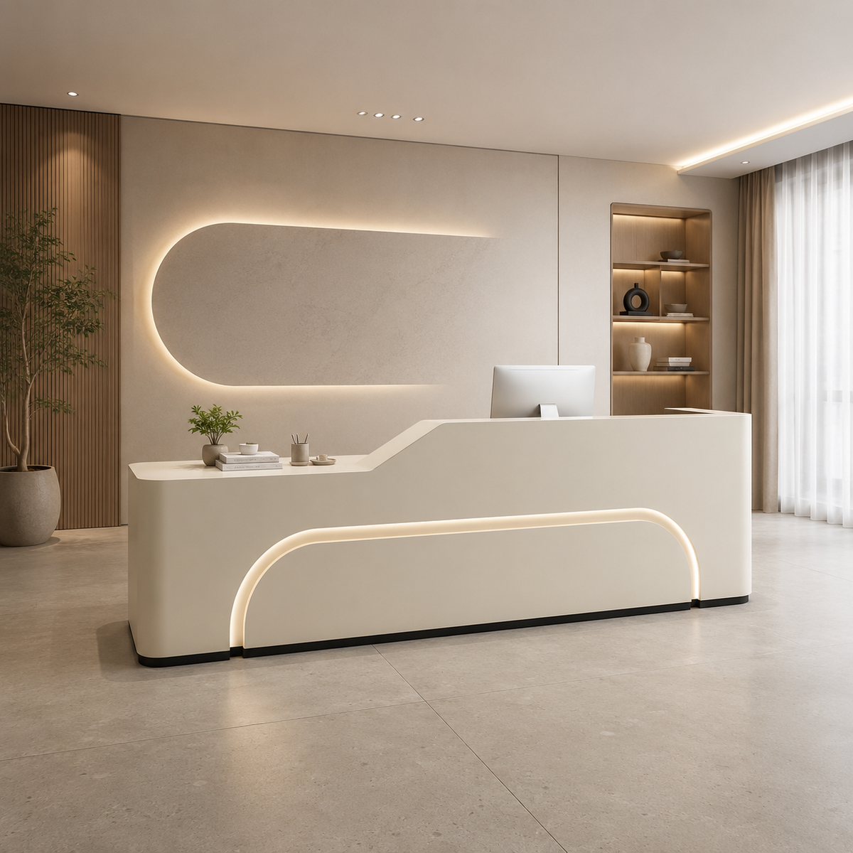 Curved LED Reception Counter with Fully Assembled Design