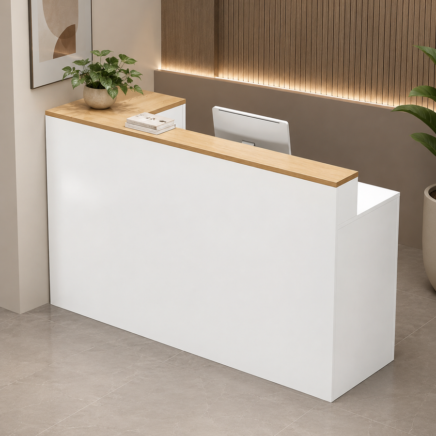 Checkout Counter with Storage and Raised Privacy Counter