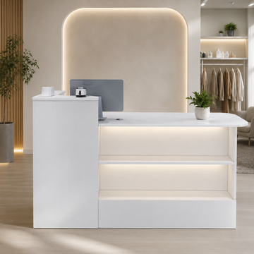 Checkout Counter with Dual-Level Worktop and Display Shelves