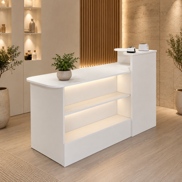 Checkout Counter with Dual-Level Worktop and Display Shelves