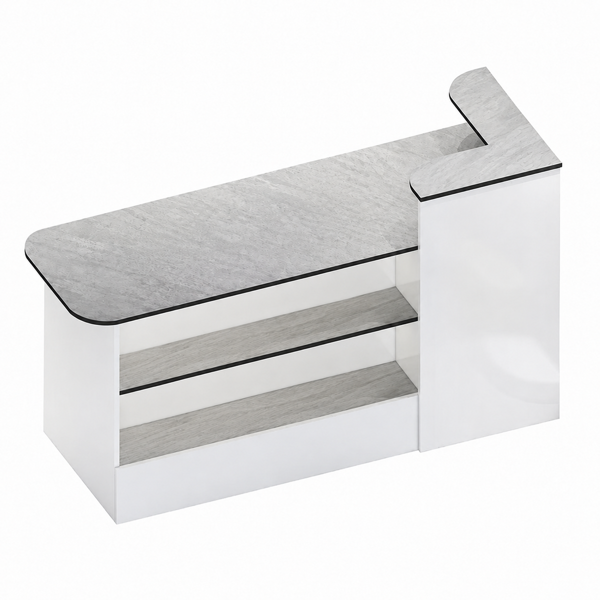 Checkout Counter with Dual-Level Worktop and Display Shelves