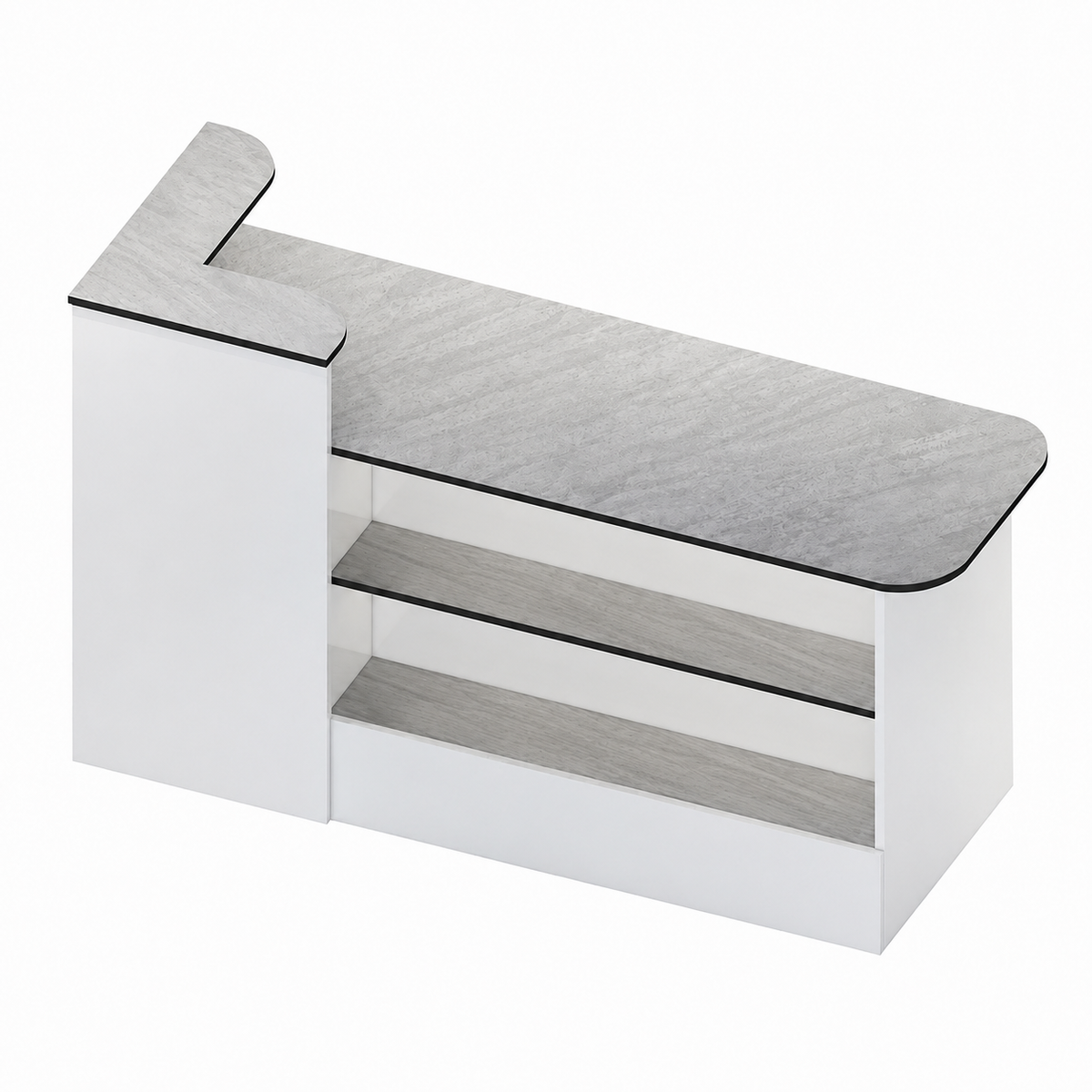 Checkout Counter with Dual-Level Worktop and Display Shelves