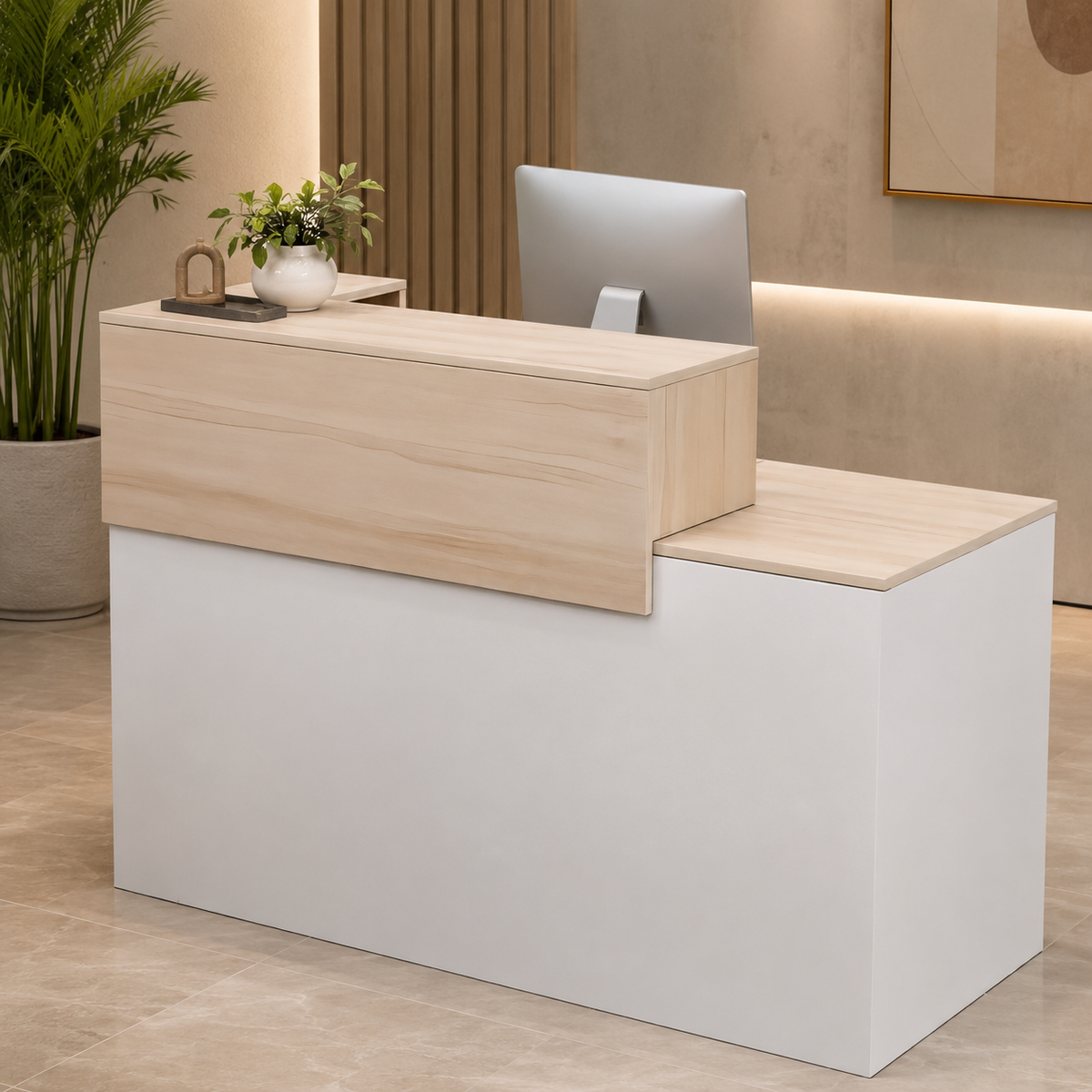 Straight Reception Desk with Dual-Level Worktop