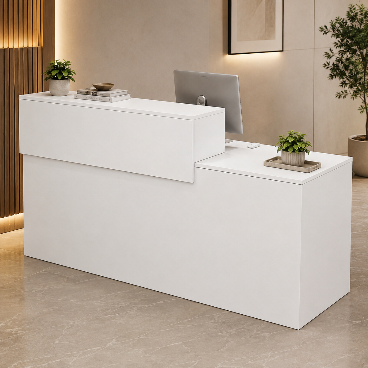 Straight Reception Desk with Dual-Level Worktop