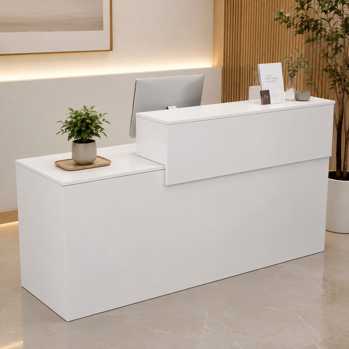 Straight Reception Desk with Dual-Level Worktop