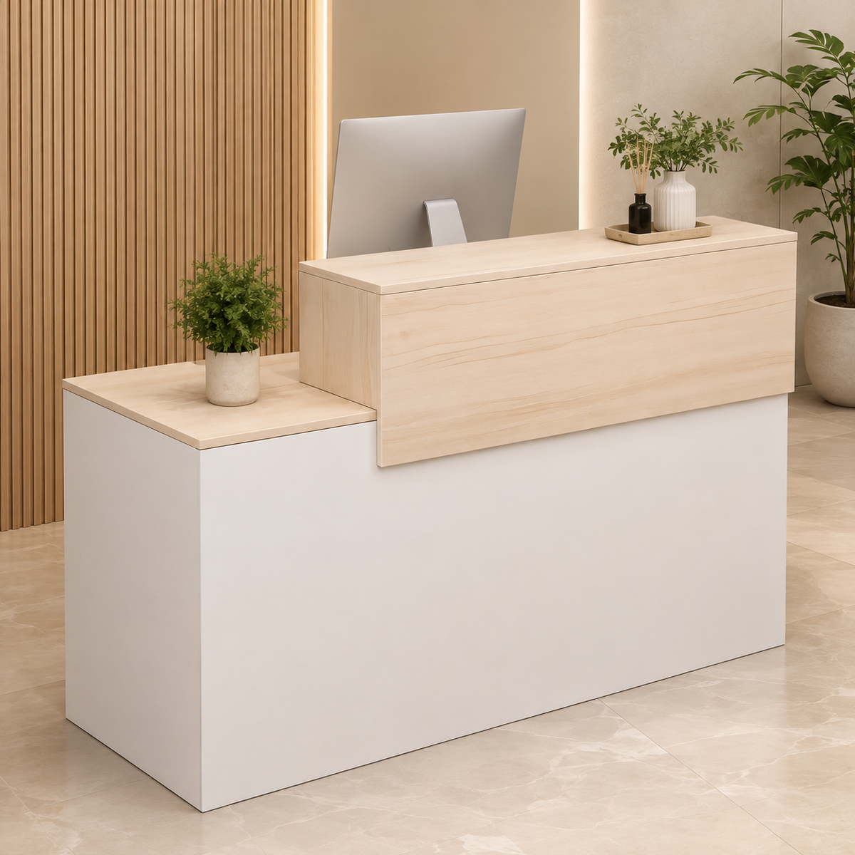 Straight Reception Desk with Dual-Level Worktop