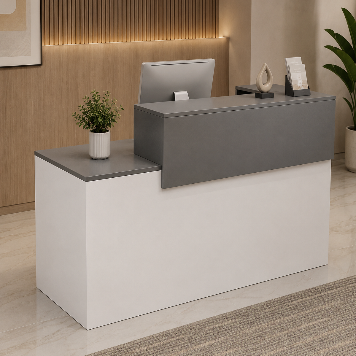 Straight Reception Desk with Dual-Level Worktop