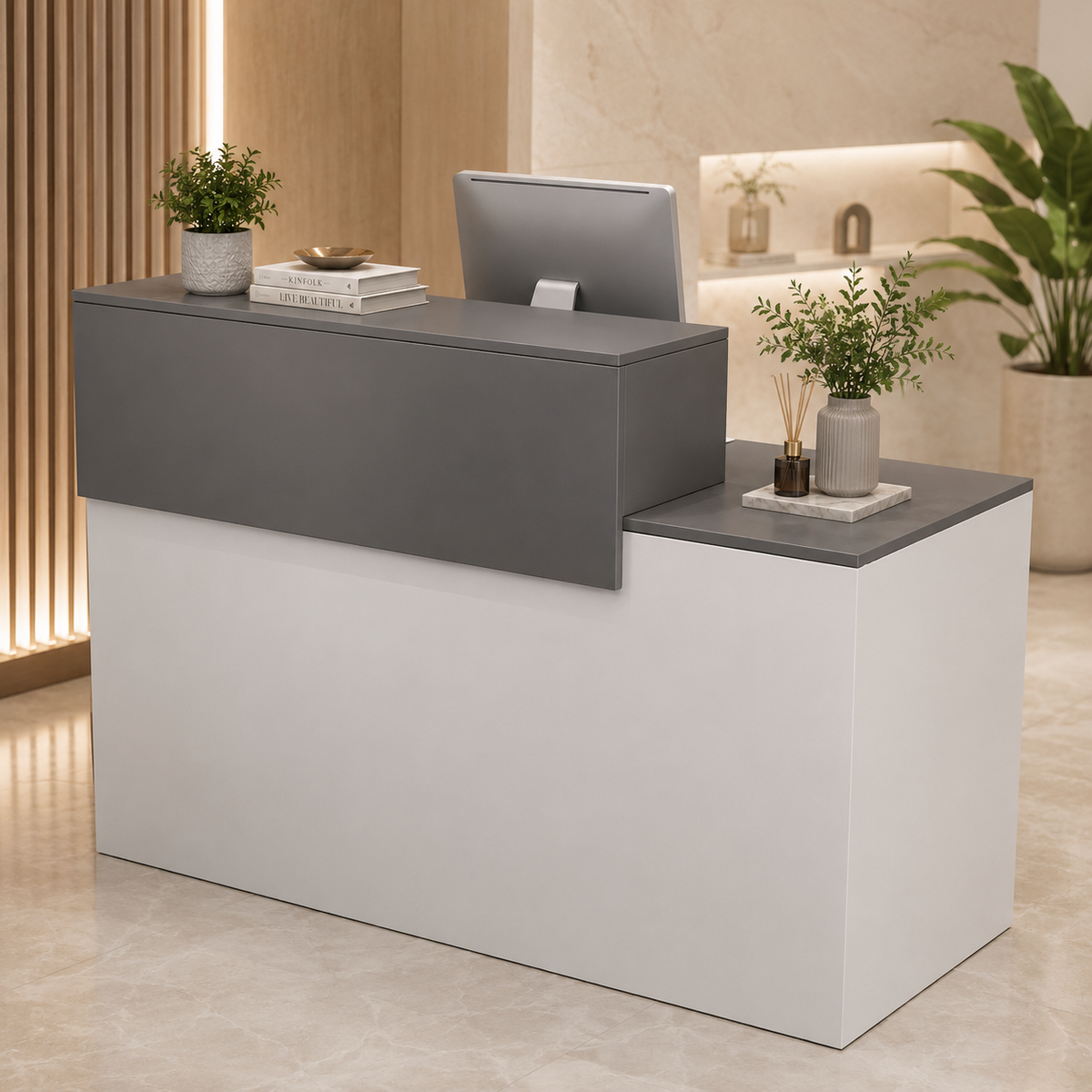 Straight Reception Desk with Dual-Level Worktop