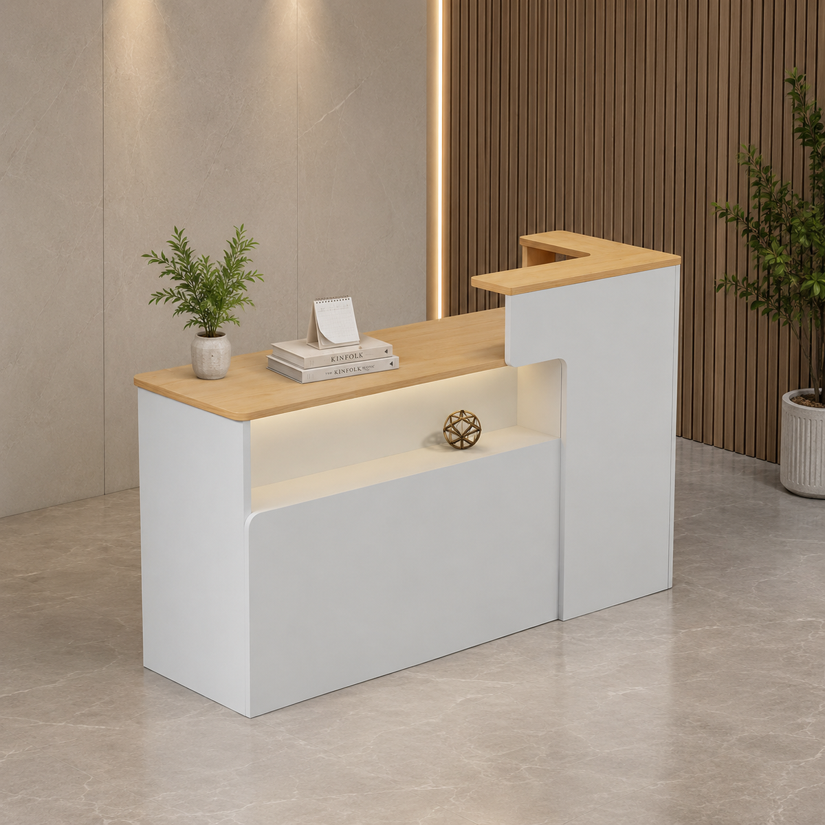 Dual-Level Checkout Counter with Display Shelf