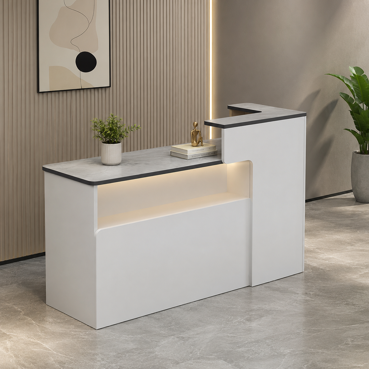 Dual-Level Checkout Counter with Display Shelf