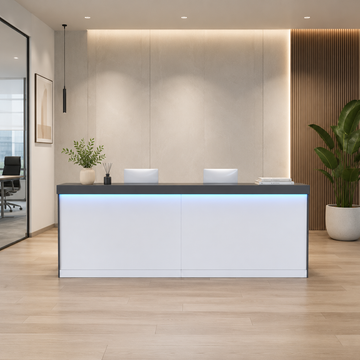 LED Reception Desk with Storage Cabinet and Keyboard Tray