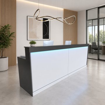LED Reception Desk with Storage Cabinet and Keyboard Tray